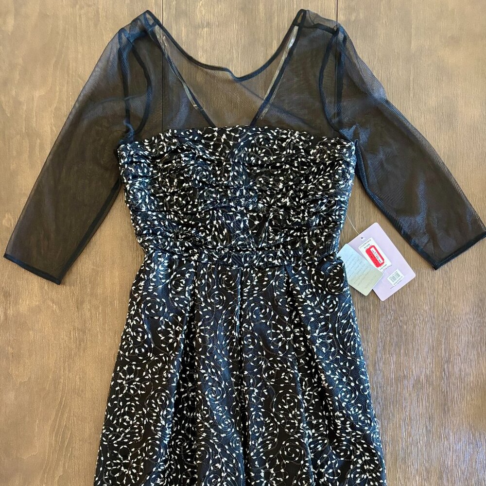 JS Collections Black Mesh Embroidered Sequin Cocktail Dress - Size 8